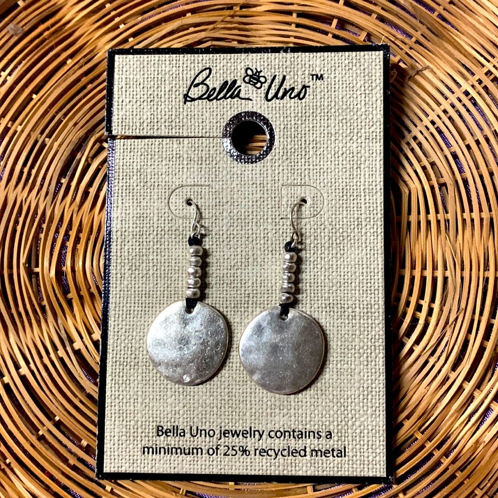 Bella Uno 25% Recycled Silver Tone Selena Gomez Style Drop Down Round Earrings
